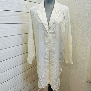 me•2 Women’s Long Sleeve Cream Nightgown Robe Shirt Dress Oversized Button Down